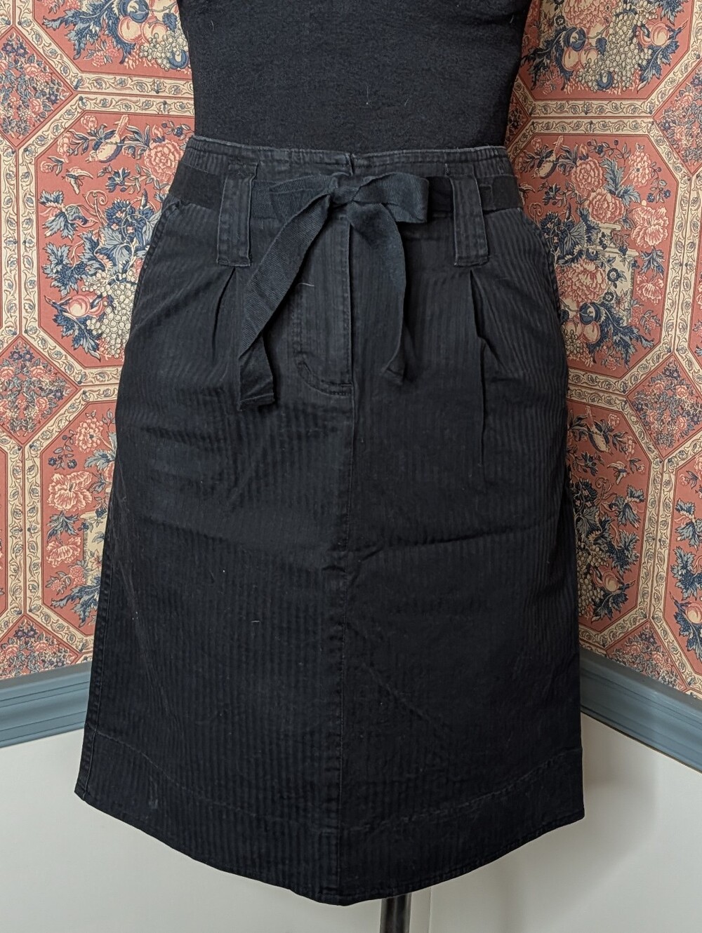 Talbots Black Tie-Waist Corduroy Pencil Skirt